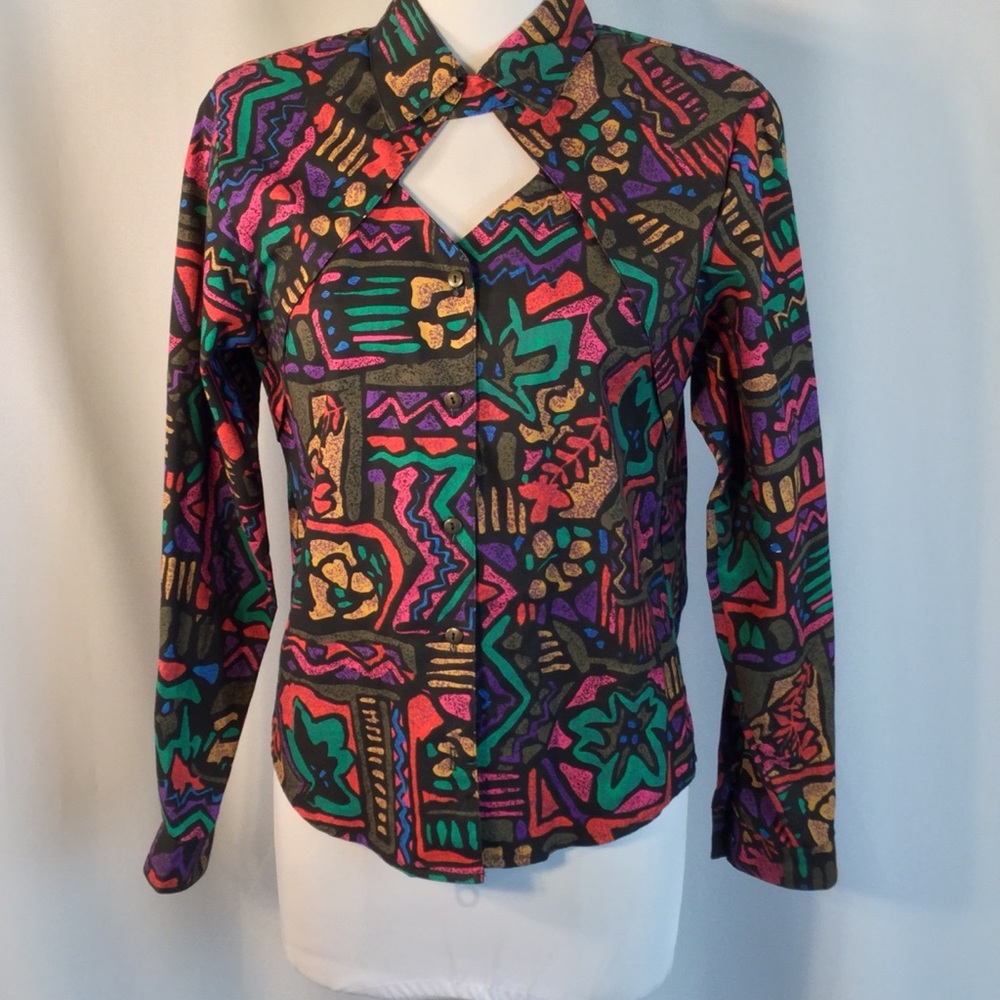 SOLD Urban 80s Cowgirl LS Western Keyhole Neck Shirt M